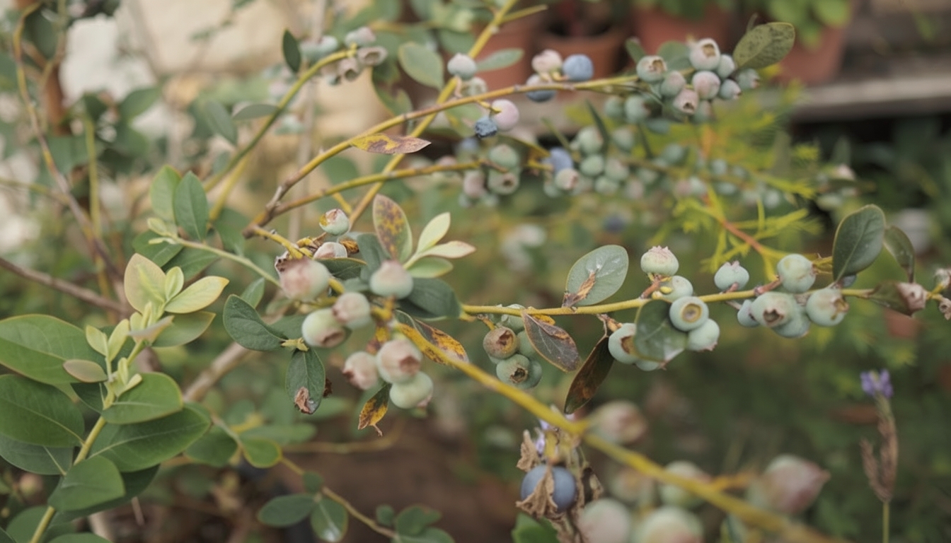 Blueberry showing signs of stress in a La garden.