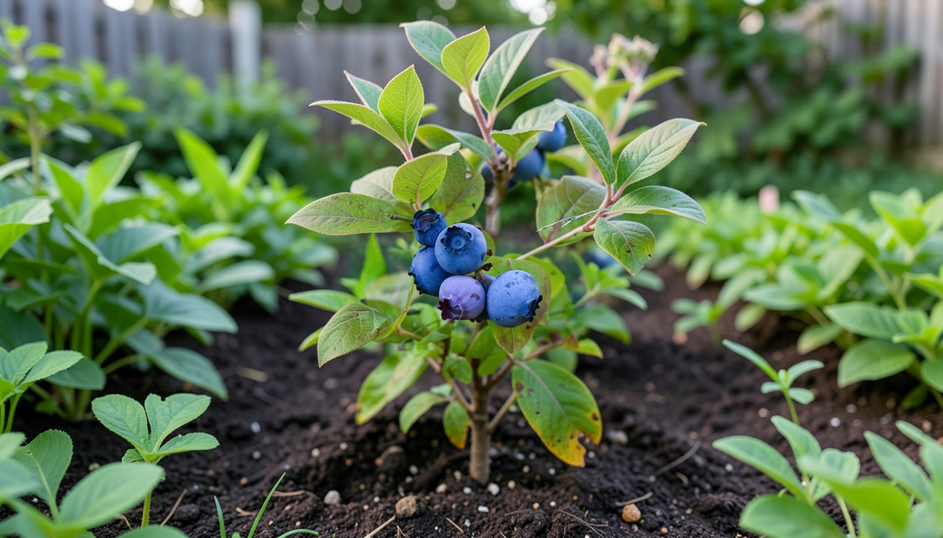 Blueberry growing in a garden setting.