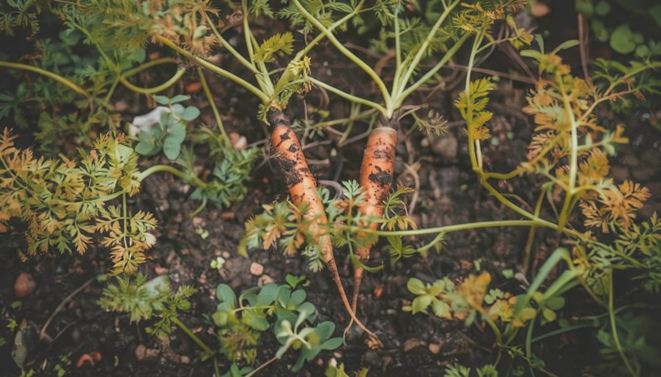 Carrot showing signs of stress in a Chicago garden.
