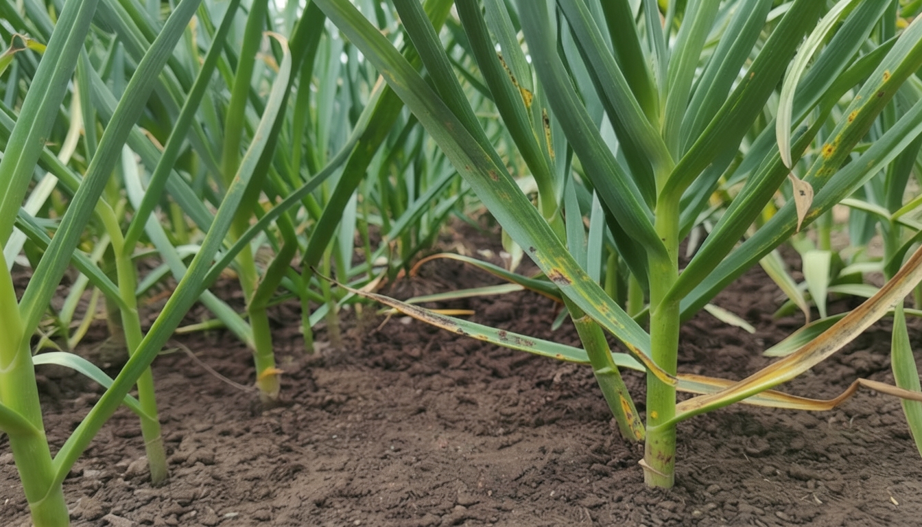 Garlic showing signs of stress.