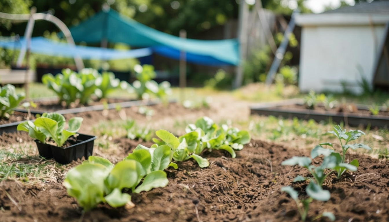 Lettuce growing in a garden setting.