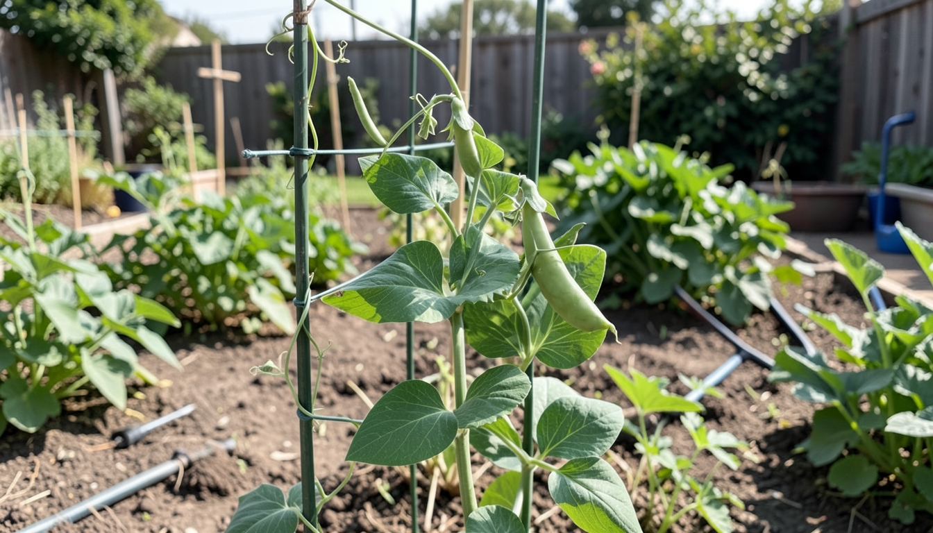 Pea growing in a garden setting.