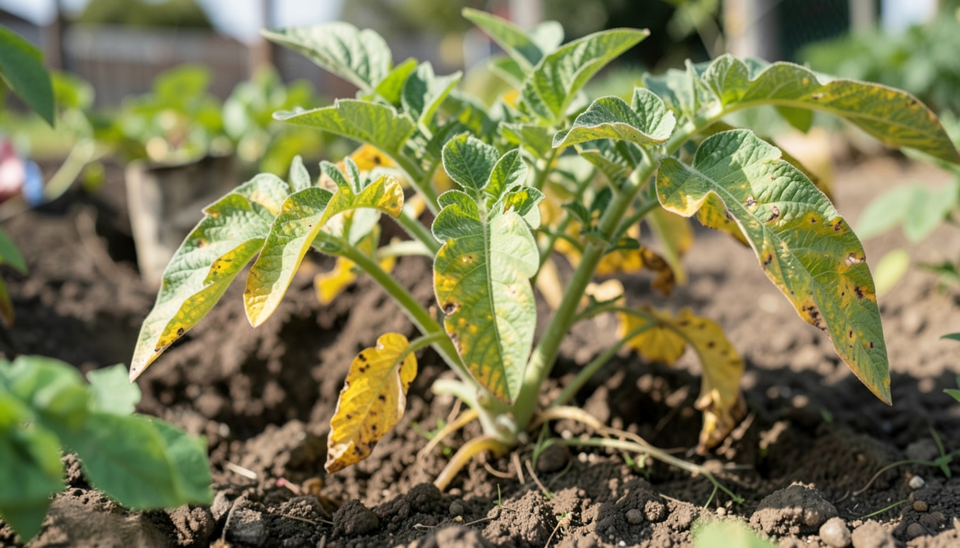 Potato showing signs of stress in a Los Angeles garden.