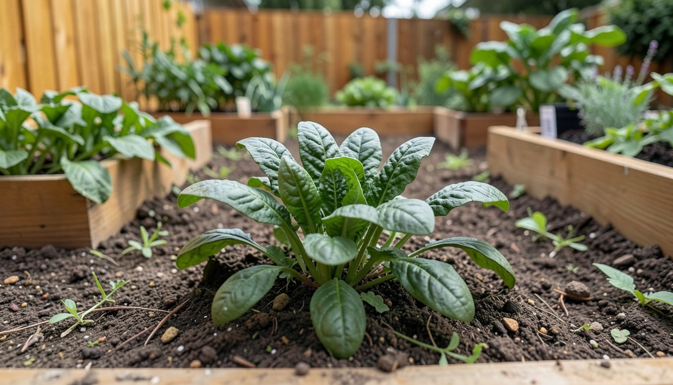 Spinach growing in a garden setting.