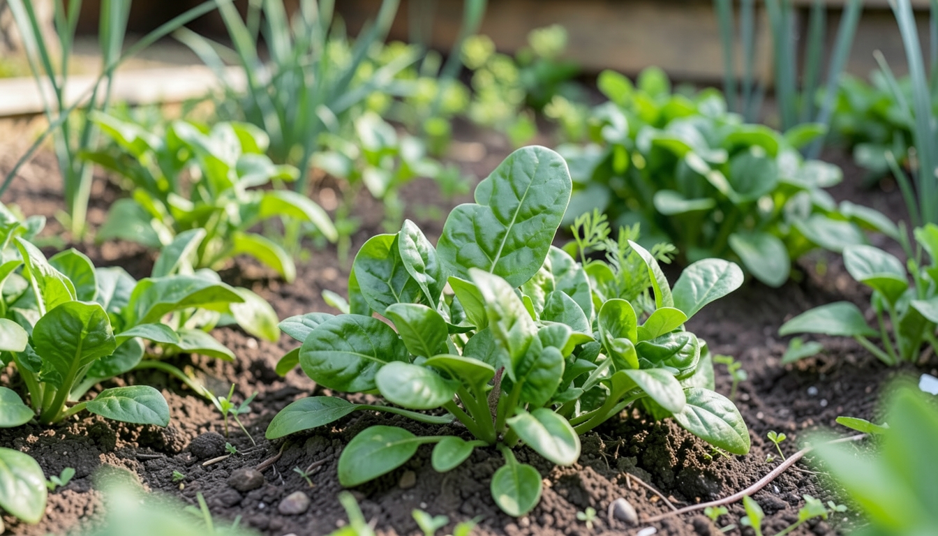 Spinach growing in a garden setting.