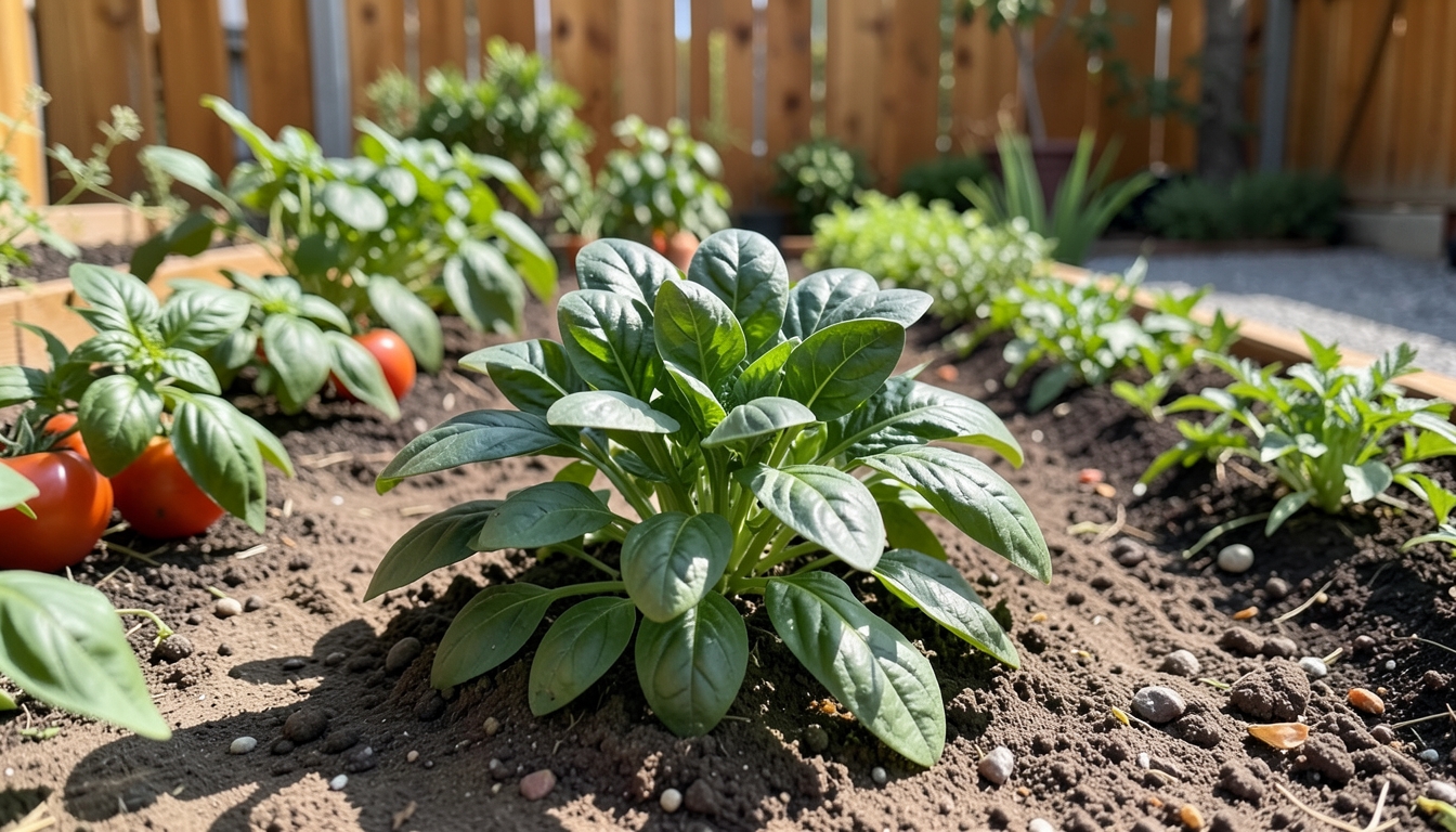 Spinach growing in a garden setting.
