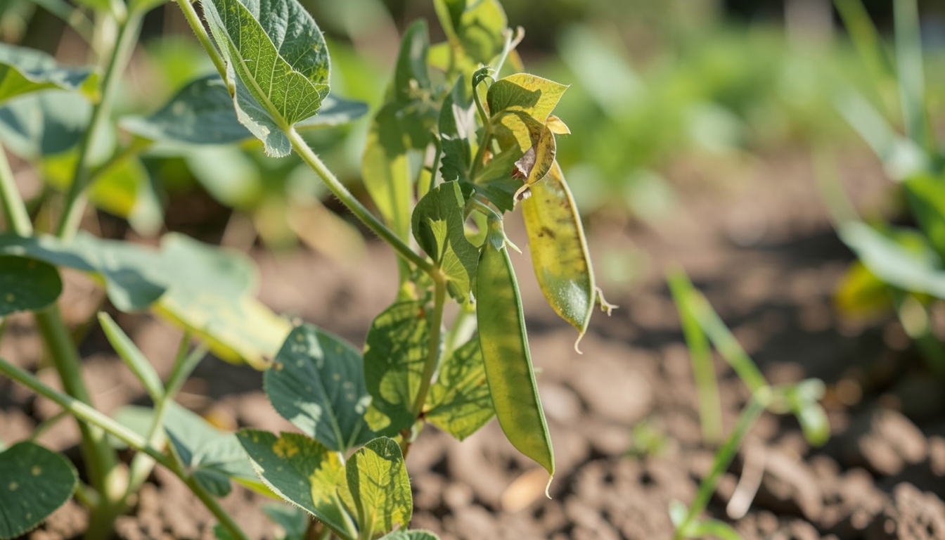 Sugar snap pea showing signs of stress in a Portland garden.