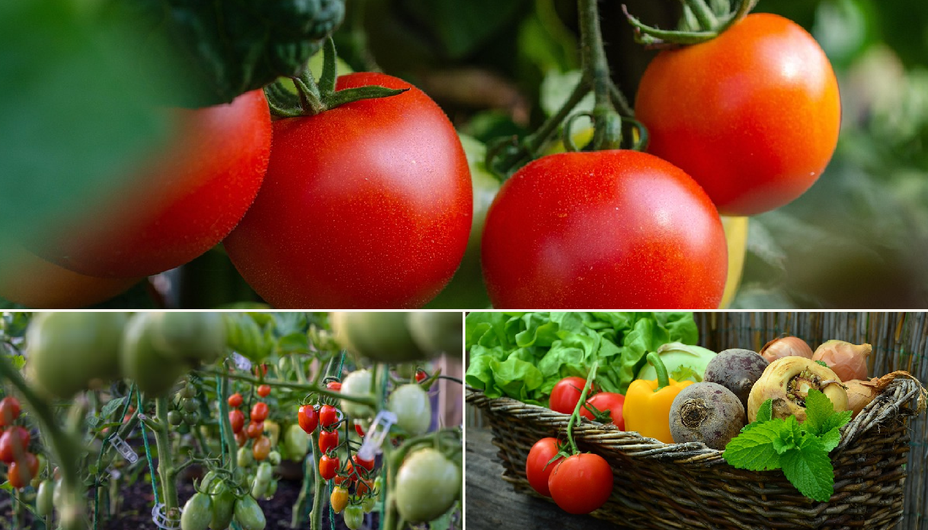 Tomato growing in a garden setting.
