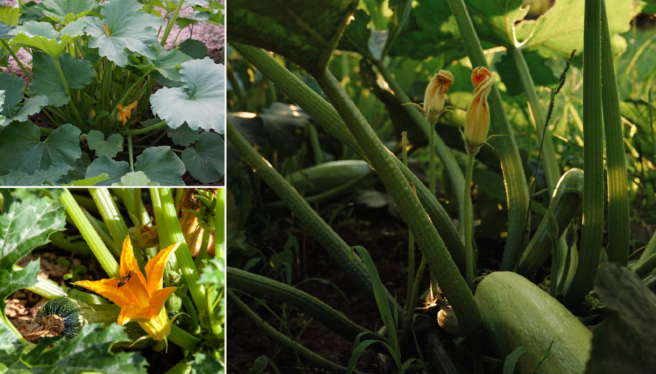 Zucchini showing signs of stress in a garden.